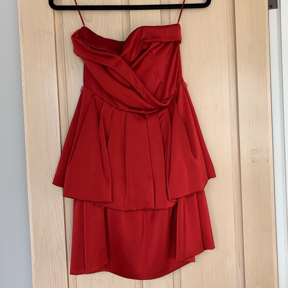 Eva Franco anthropologie strapless red dress